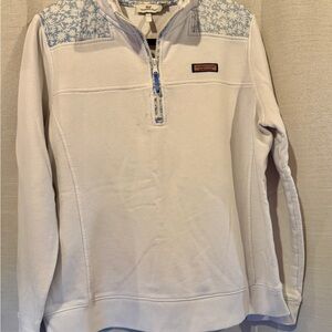 Vineyard Vines White and Blue Floral Quarter-Zip Sweatshirt